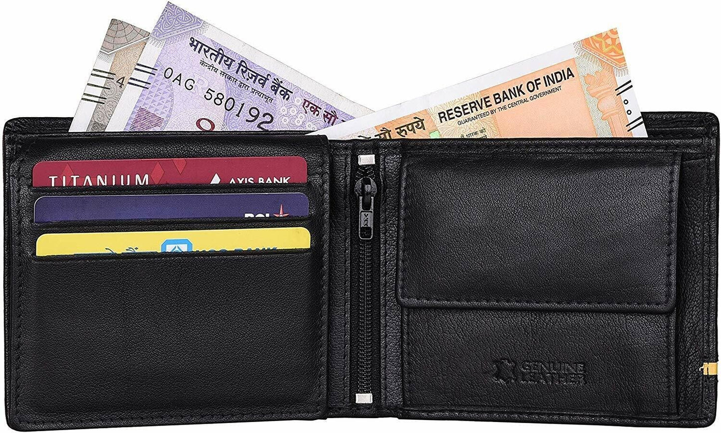 New Men's Black Colour Leather Bi-fold RFID Blocking Wallet Gift Item