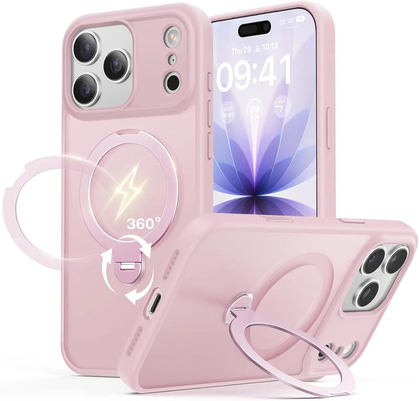 Matte Magnetic 360° Rotating Pivot Stand Phone Case for iPhone 17 Pro Max/16/15