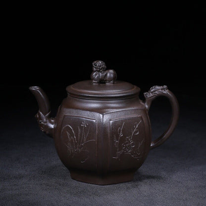 Chinese Yixing Zisha Clay Handmade Exquisite Teapot （梅兰竹菊 底款：金鼎商标）