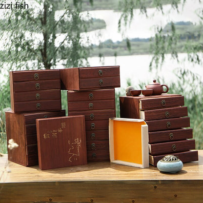 Multilayer Solid Wood Tea Box Tea Cake Storage Box Drawer Type Tea Cabinet Tea