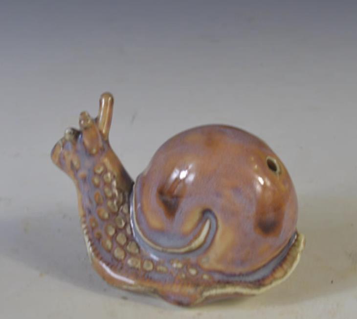 3.1" Collect Chinese Porcelain Brown Glaze Lovable Animal Snail Water-drop