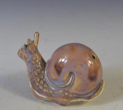 3.1" Collect Chinese Porcelain Brown Glaze Lovable Animal Snail Water-drop