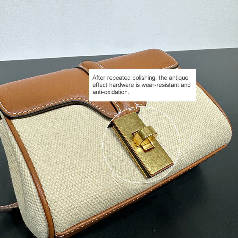 Mini Real Leather Canvas Small Flap Shoulder Bag Clutch Box Purse Crossbody