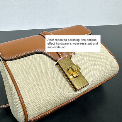 Mini Real Leather Canvas Small Flap Shoulder Bag Clutch Box Purse Crossbody