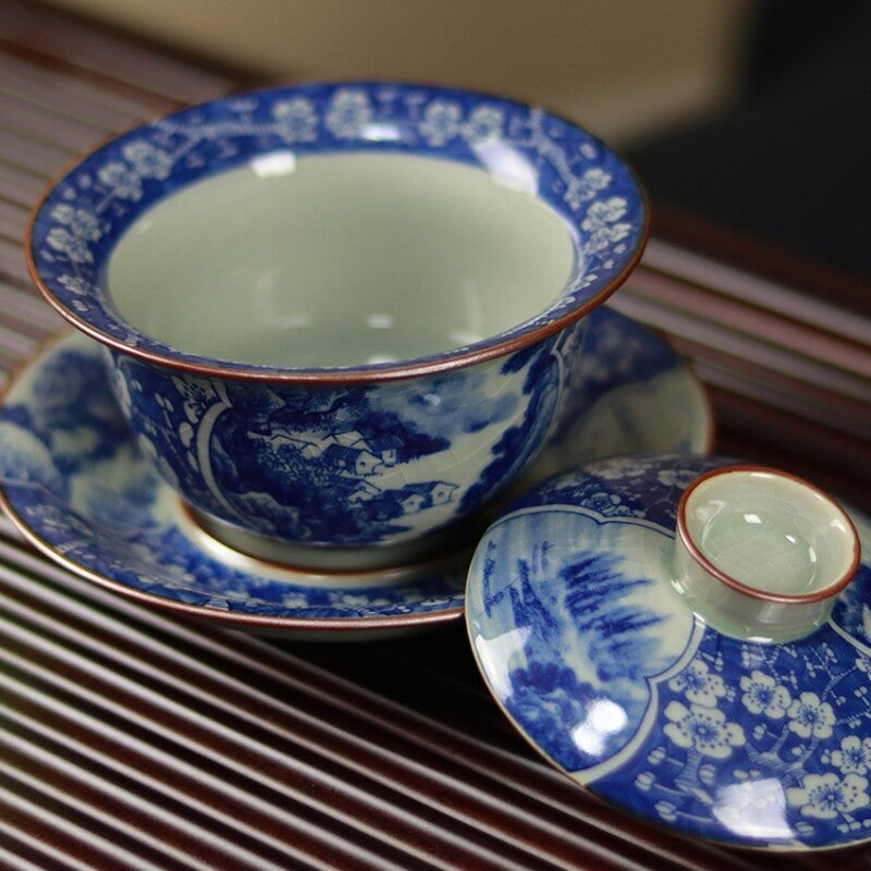 antique style gaiwan Jingdezhen craft porcelain tureen crackle glaze Sancai bowl