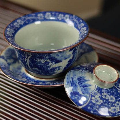 antique style gaiwan Jingdezhen craft porcelain tureen crackle glaze Sancai bowl