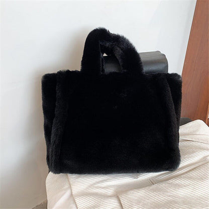 Faux Fur Women's Tote Bag Plush Shoulder Bags Women Soft Top Handbags Warm
