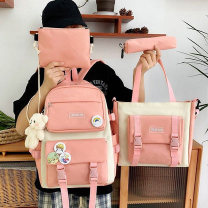 4 in 1 Pcs Sets Nylon Waterproof Backpack School Large Shoulder Bags 42*13*29 CM