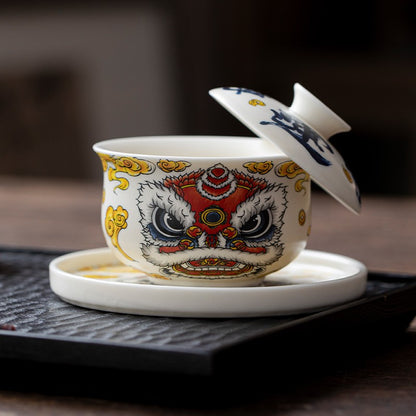 Awakening Lion Gaiwan Tea Cup Single Tea Brewing Bowl Ceramic