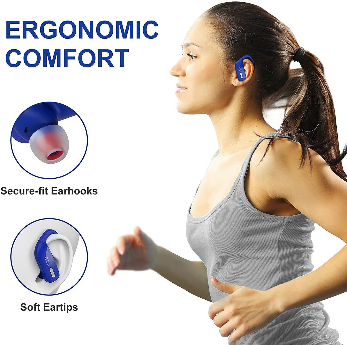 Bluetooth 5.0 True Wireless Earbuds With Mic Headphones Earhook Sport Waterproof