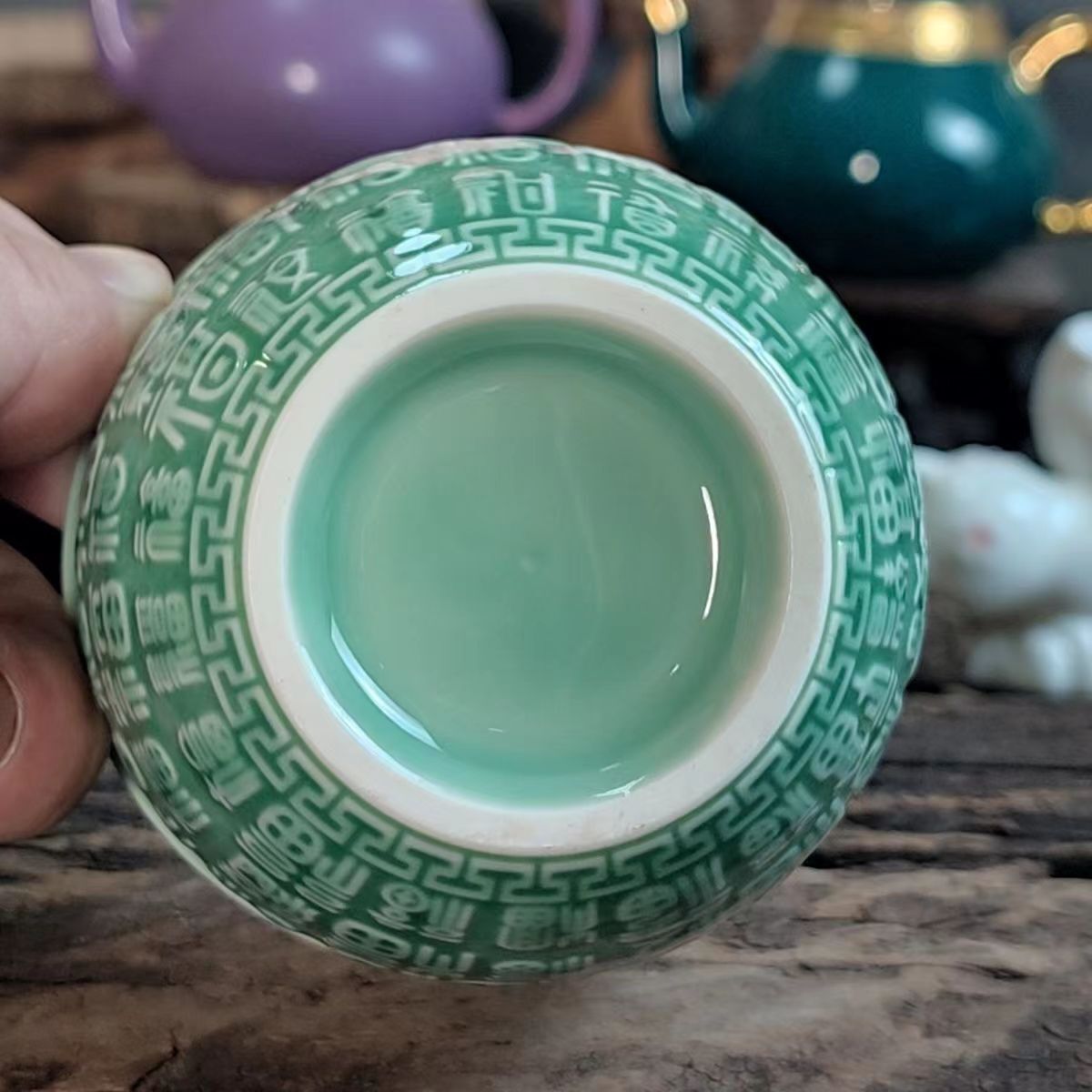 125ML！！！Chinese antique celadon hundred blessings master cup tea cup