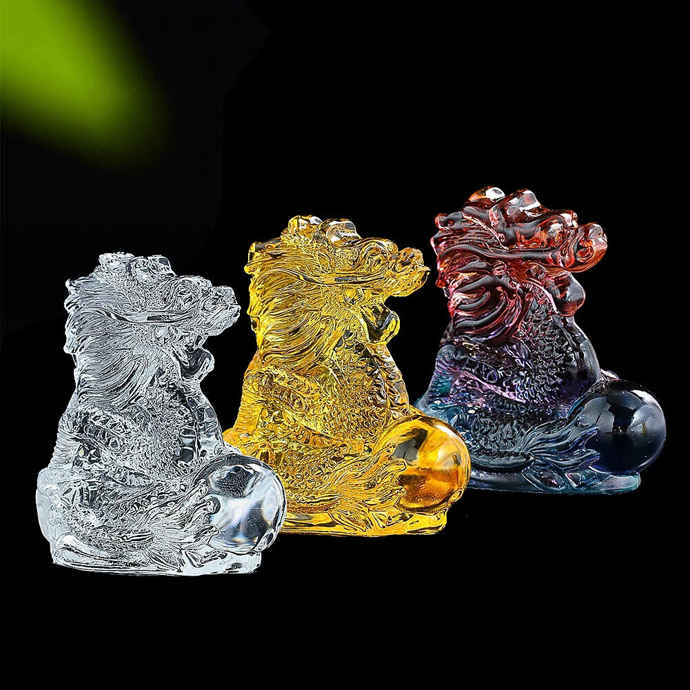 Chinese Zodiac Dragon Figurines Crystal Glass Miniatures Lucky Craft Decorations