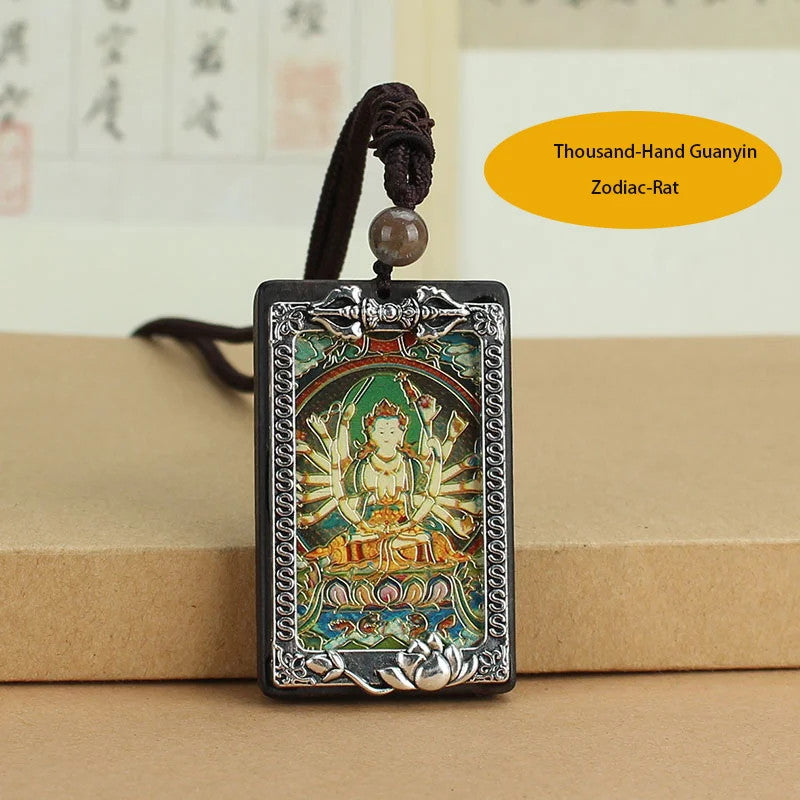 Ebony Thangka Zodiac Buddha Decorative Pendant Tibetan Religious Pendant -