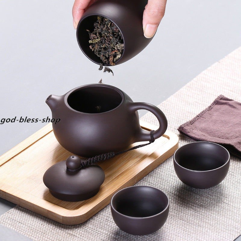 Travel Tea Set With Portable Bag Yixing Zisha Tea Pot Cup Canister Tea Plate New