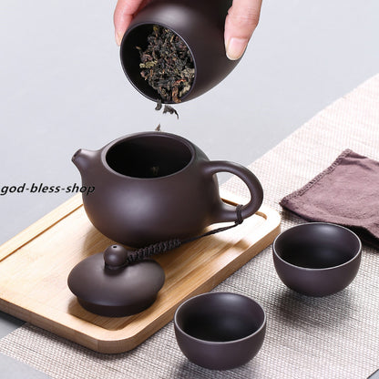 Travel Tea Set With Portable Bag Yixing Zisha Tea Pot Cup Canister Tea Plate New
