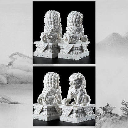 Foo Dogs Statues Pair Marble Feng Shui Guardian Lion Statues