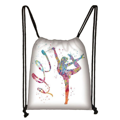 Watercolor Art Print Backpack Drawstring Bag Daypack Gymnast Storage Bag Travel