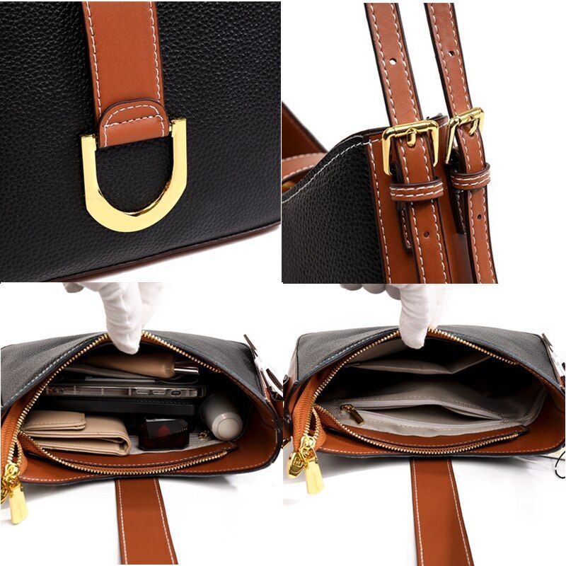 Soft Cow Genuine Leather Bag Handbag Shoulder Purse Fashion Nylon Crossbody Bag
