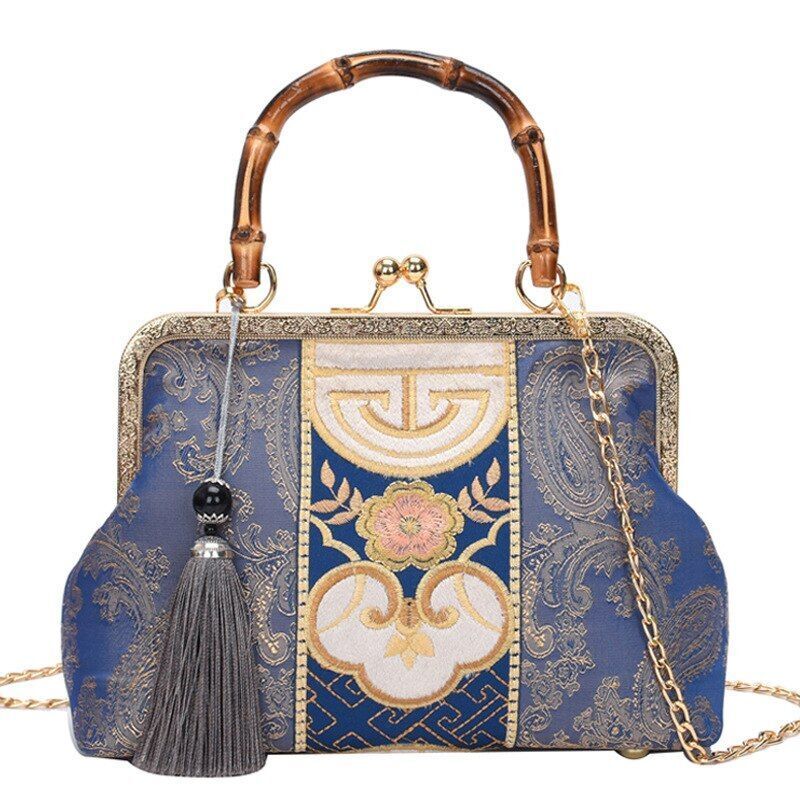 Lock Shell Bag Wood Vintage Bag Chain Shoulder Crossbody Purse Tote Handbags 1PC