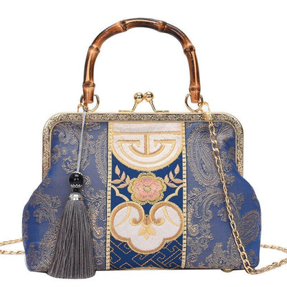 Lock Shell Bag Wood Vintage Bag Chain Shoulder Crossbody Purse Tote Handbags 1PC