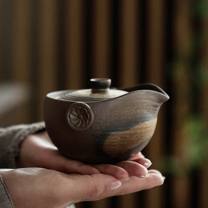 200Ml Stoneware Large Gilt Hand-Held Teapot Tea Bowl Lotus Rhyme Home
