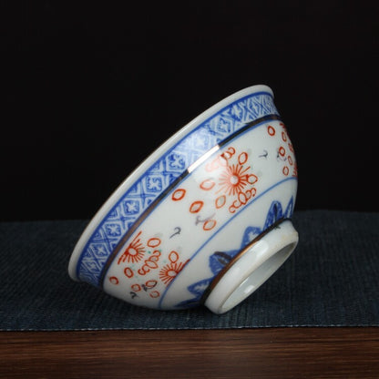 3.3" Collection Chinese Jingdezhen Blue-and-white Porcelain Gild Red Glaze Cup