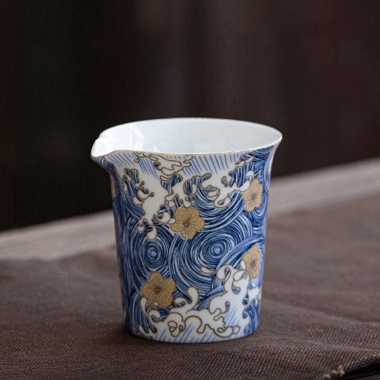 Ceramic Tea Pitchers Blue Gold Flower Chinese Kung Fu Tea Accessory