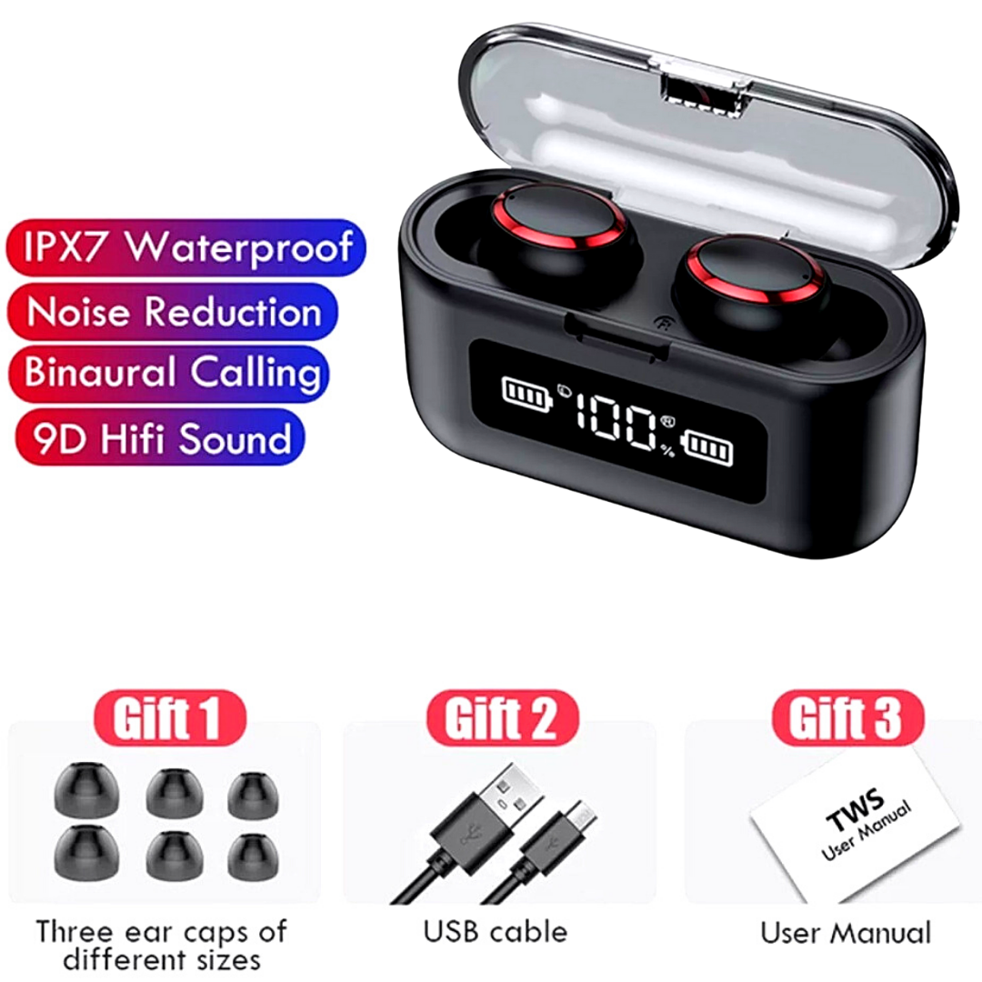 TWS Wireless Earbuds Bluetooth 5.0 Waterproof Headset Headphones With Power Bank