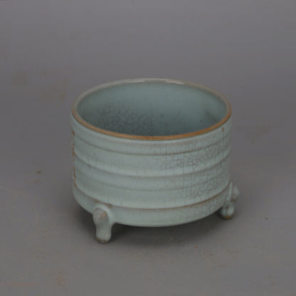 3.5 inch Chinese Song Porcelain Ru Kiln Celeste Glazed Three Foot Incense Burner -