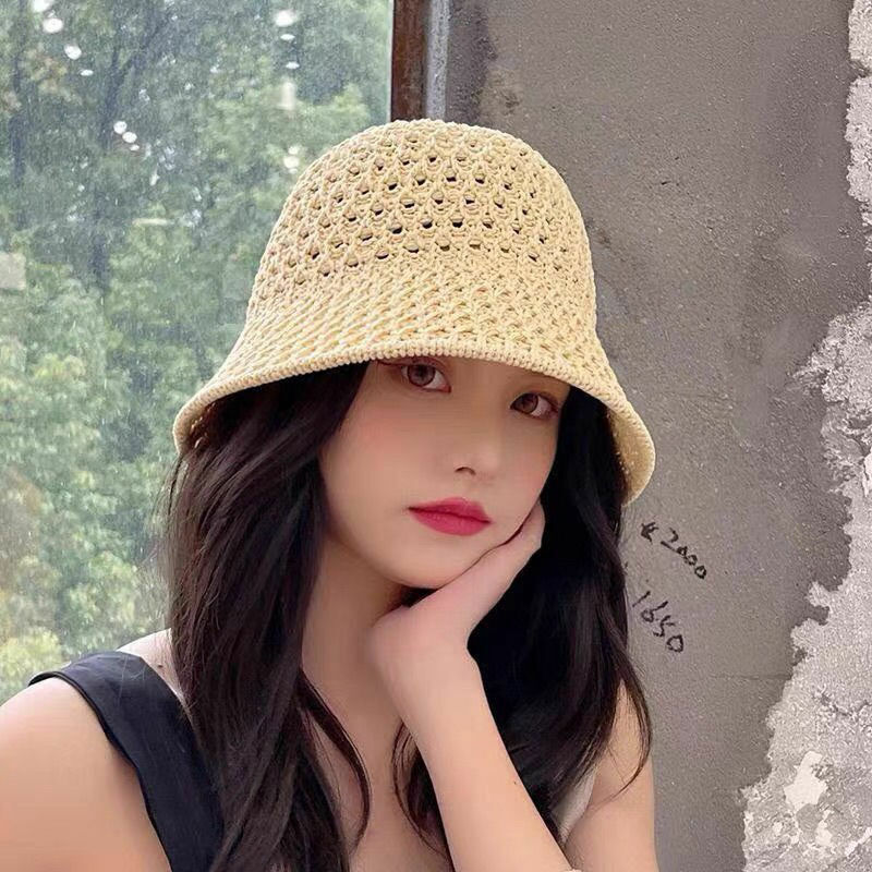 Women Ladies Summer Sun Beach Straw Hat Floppy Wide Brim Foldable Cap Bucket Hat