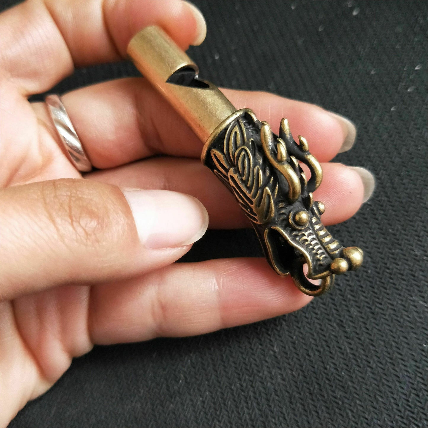 Exquisite Chinese bronze Hand Carved Dragon statue Loud Whistle