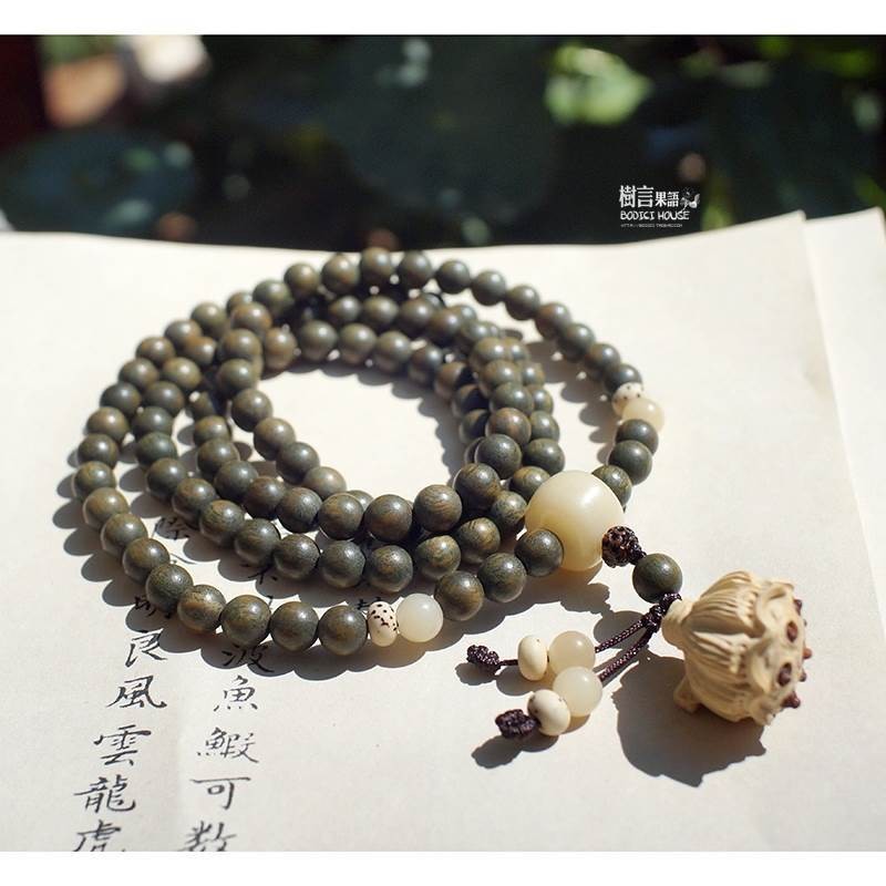 Handmade Green Sandalwood 108 Beads Bracelet 8mm Multi Layer Lotus Pendant Mala