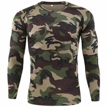 Tactical Camouflage T-Shirt Breathable Long Sleeve Outdoor Sport Hunting Camping