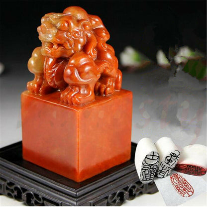 Chinese Shoushan Ancient Beast Carving Seal Sculpture Name Stone Jade DIY Carft