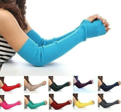 Women Thick Arm Cover 50cm Cashmere Long Sleeves Elbow Warmer Fingerless Mittens