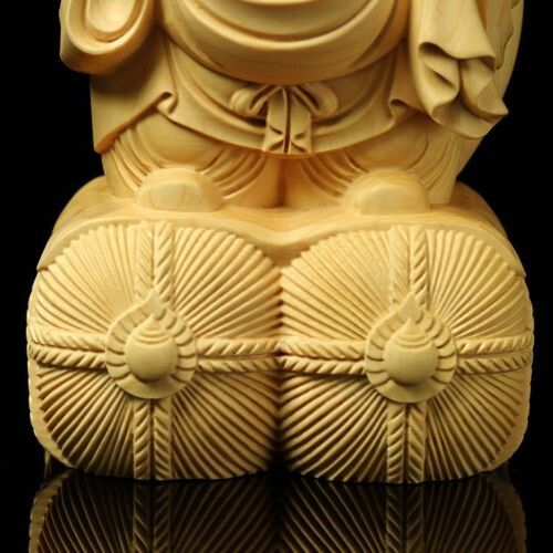 2.3" New Boxwood Carving Creative Decoration DAIKOKUTEN God of Buddha Statue
