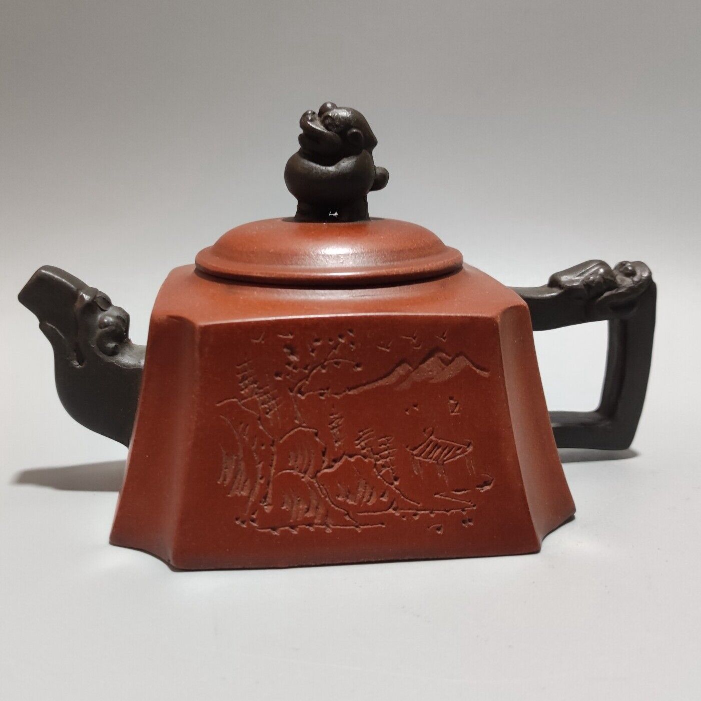 Vintage Chinese Yixing Purple Clay Teapot Zisha Ceremony Carving Collectible Art