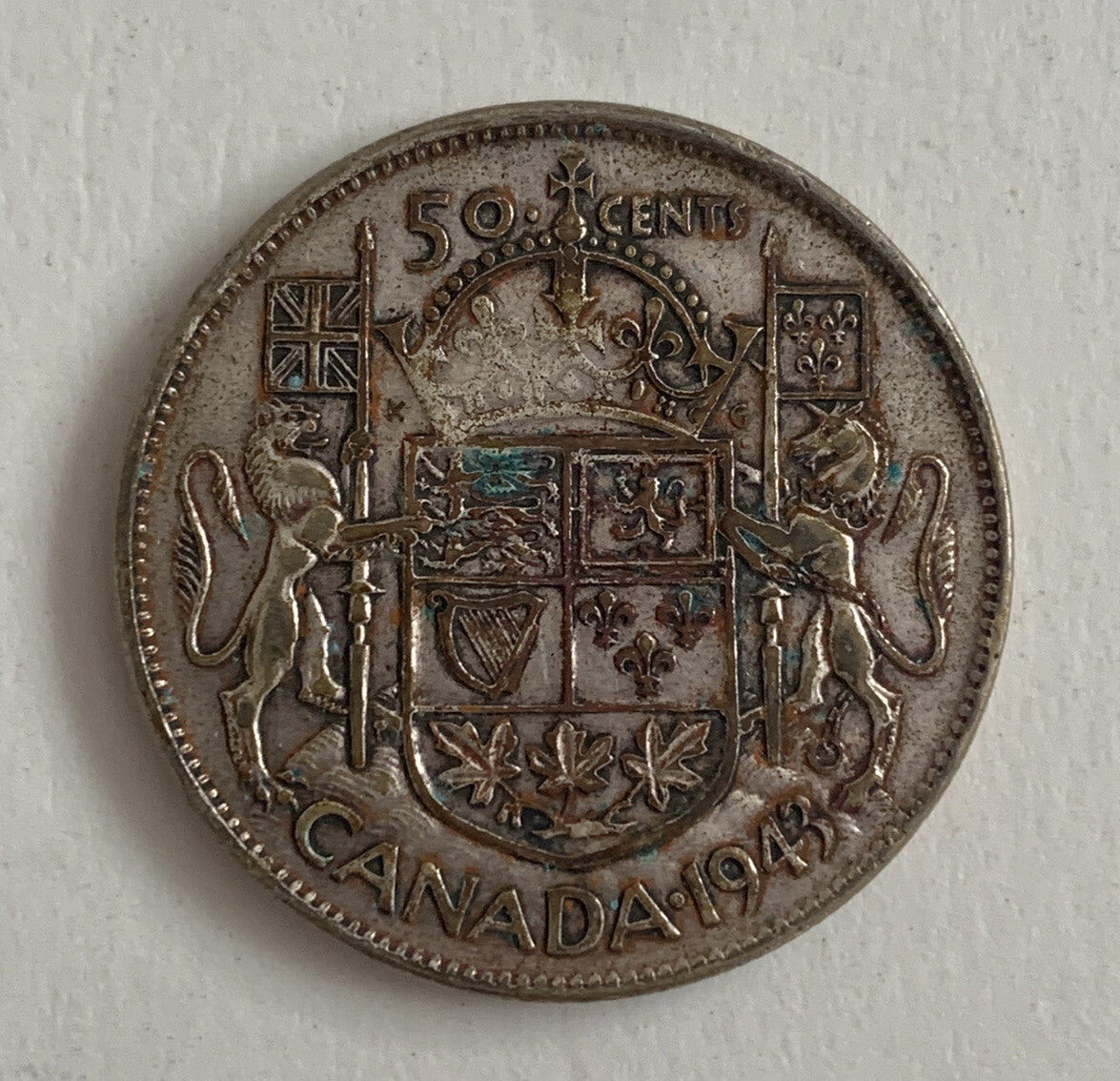 1943 CANADA 50 Cents Silver Coin Silver .800 George VI Royal Canadian Mint
