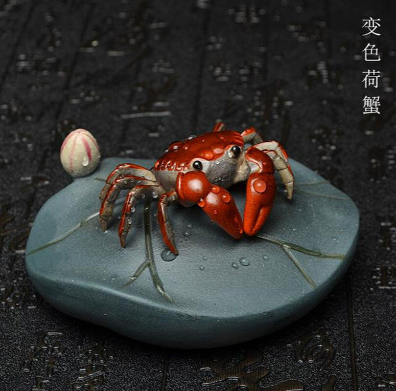 Yixing Handmade Purple Clay Lotus Leaf Discoloration Crab Tea Pet Decorative