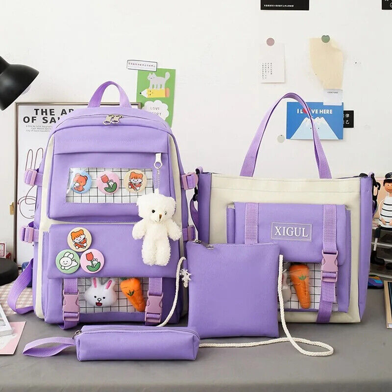 5pcs Sets Children's School Backpack Women's Bagpack Laptop Bag Students Totes