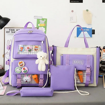 5pcs Sets Children's School Backpack Women's Bagpack Laptop Bag Students Totes