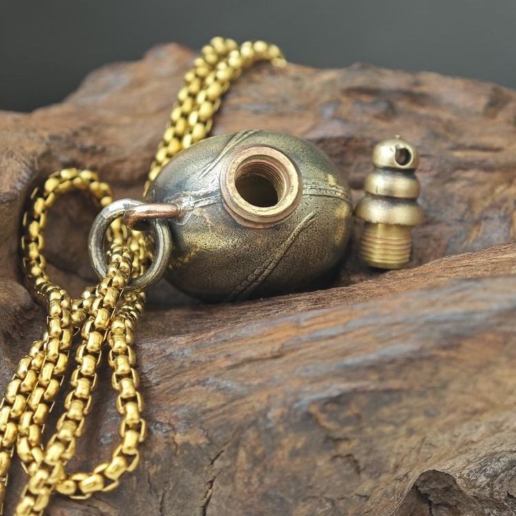 Vintage Brass Goat Flask Pendant Slovenia Coin Charm Necklace