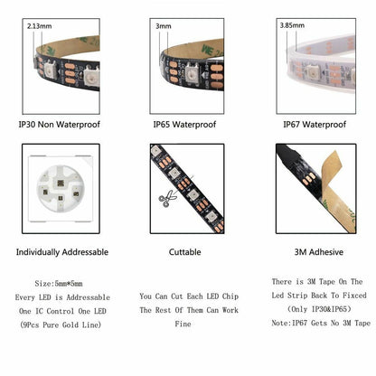 LED Strip Smart RGB Black 1m 2m 3m 4m 5m WS2812B WS2812 Individually Addressable