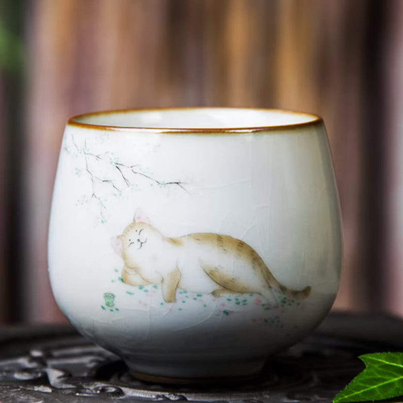 Embersceramic Ceramic Tea Cup Lovely Cat Chinese Kung Fu Cup 100ml