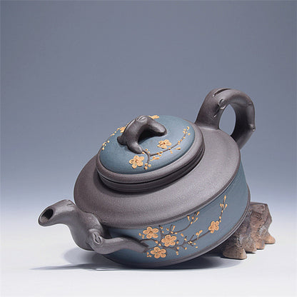 300ml Chinese Handmade Lifelike Plum Flower Yixing Zisha Purple Clay Teapot