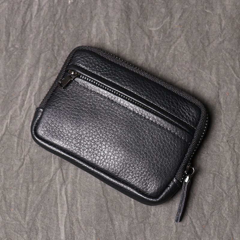 Genuine Leather Suitable Pocket Wallets Mini Zipper Small Purse Retro Key Holder