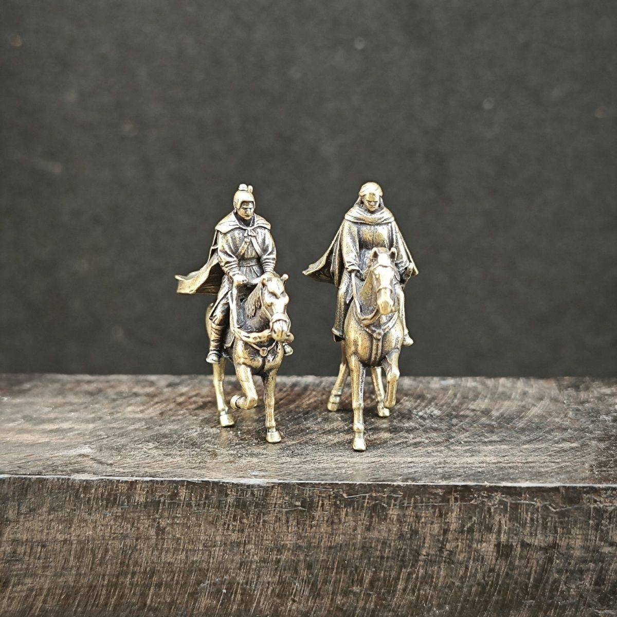 Brass Martial Arts Couple Statue 2pcs 1.18in Mini Chinese Swordsman Decor