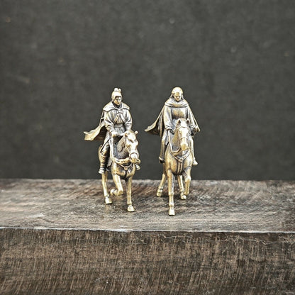 Brass Martial Arts Couple Statue 2pcs 1.18in Mini Chinese Swordsman Decor