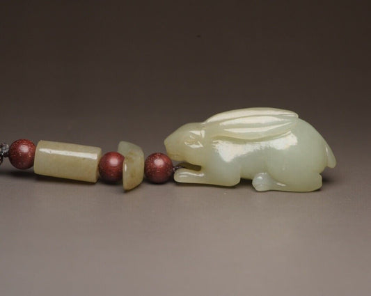 Collection Chinese Hetian Jade Carved Cute Rabbit Statue Nice Figurines Art Rare