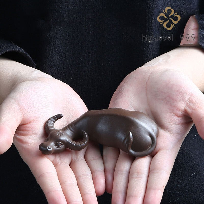 3.7" Handmade Zisha Clay Pixiu Mascot Tea Pet Table Decoration Ornament